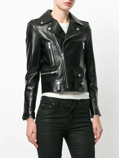 Saint Laurent Classic Calfskin Leather Moto Jacket With Star 