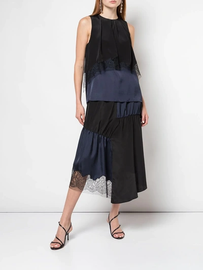 Shop Tibi Patchwork Sleeveless Layered Blouse In Blue