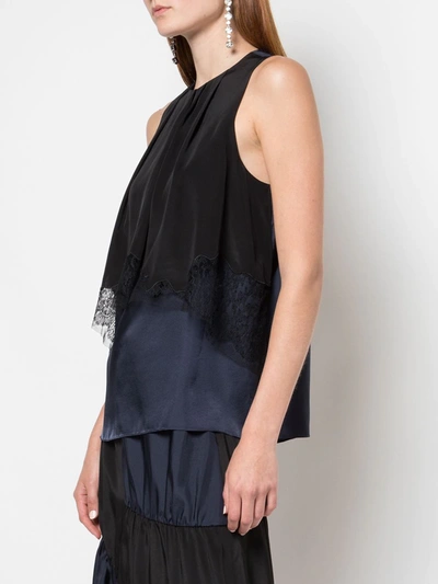 Tibi Patchwork Sleeveless Layered Blouse In Blue