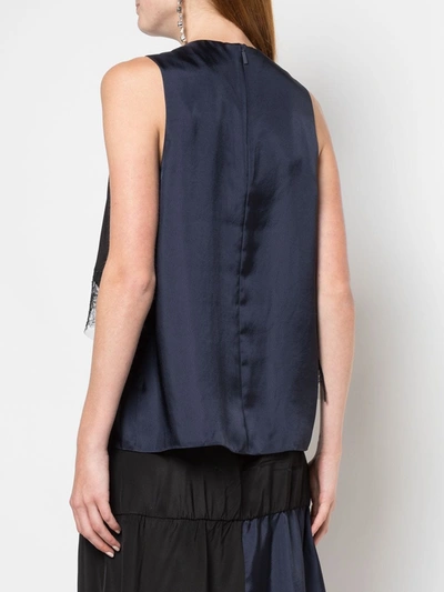 Tibi Patchwork Sleeveless Layered Blouse In Blue