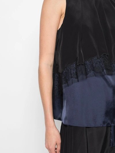 Shop Tibi Patchwork Sleeveless Layered Blouse In Blue