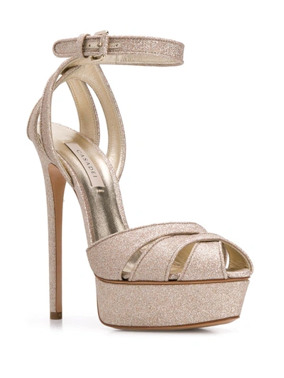 Shop Casadei Glitter Sandals In Metallic