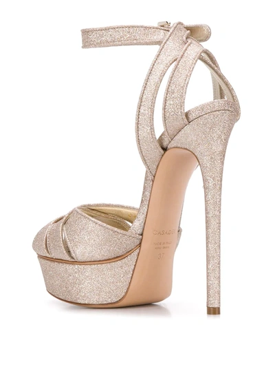 Shop Casadei Glitter Sandals In Metallic