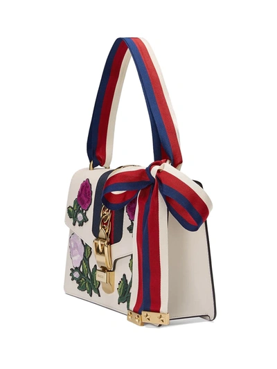 Shop Gucci White Embroidered Sylvie Small Shoulder Bag