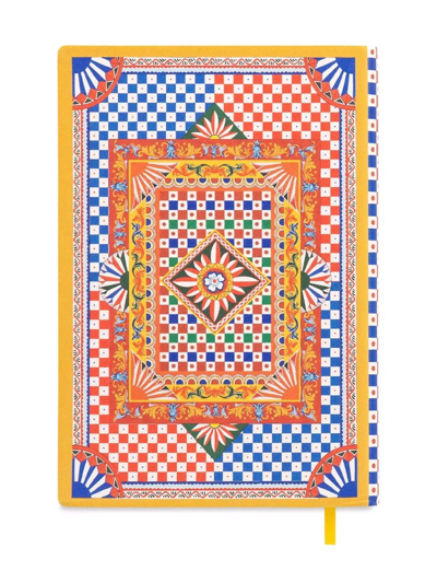 Dolce & Gabbana Medium Carretto-print Ruled Notebook In Orange