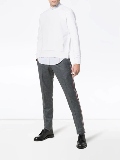 Shop Thom Browne Center-back Stripe Jersey Pullover In White