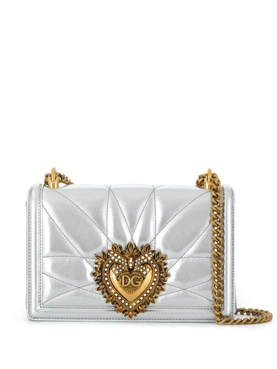 Shop Dolce & Gabbana Devotion Shoulder Bag In Silver