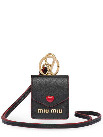 Shop Miu Miu Madras Love Earbud Case 6.5cmx5cm In Black