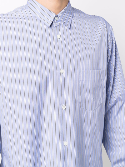 Shop Comme Des Garçons Shirt Stripe-pattern Print Cotton Shirt In Blau