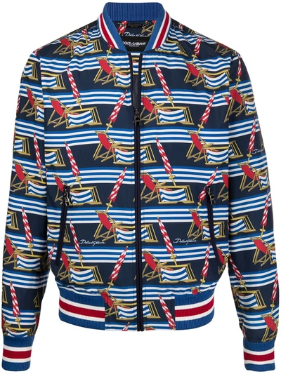 Shop Dolce & Gabbana All Over Print Bomber Jacket In Blue