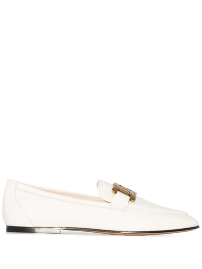 Shop Tod's Kate Gold-chain Leather Loafers In White