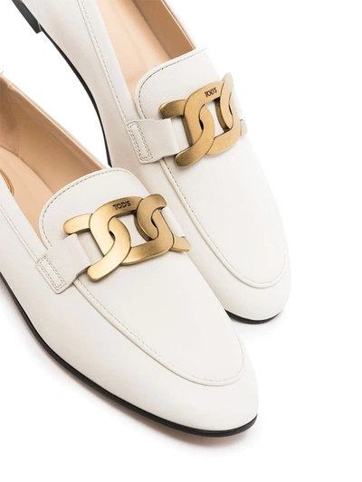 Tod's Kate Embellished Leather Loafers In White