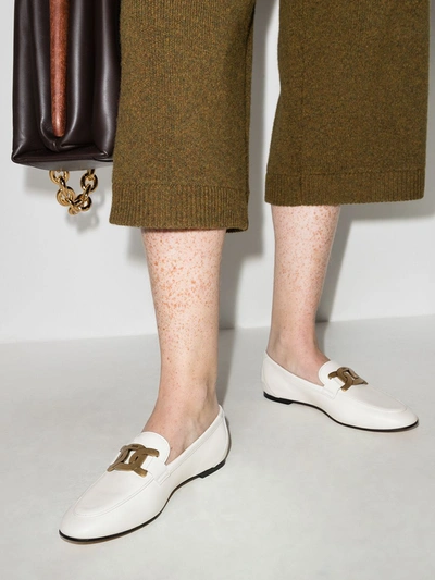 Shop Tod's Kate Gold-chain Leather Loafers In White
