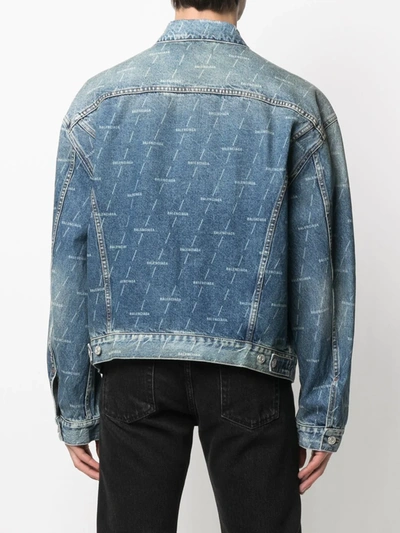 Shop Balenciaga Logo Print Denim Jacket In Blue