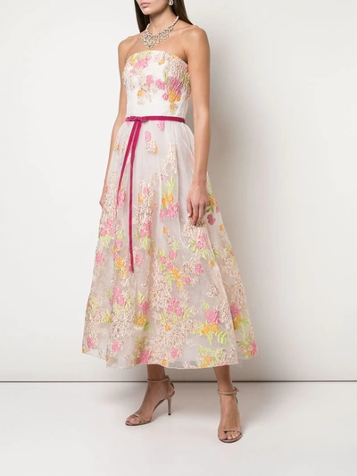 Shop Marchesa Notte Floral Flared Gown In Pink