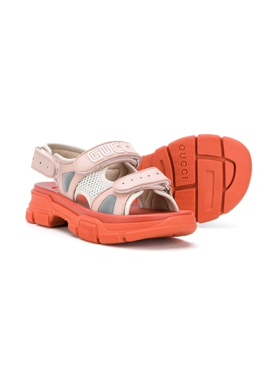 Shop Gucci Open Toe Touch-strap Sandals In Pink