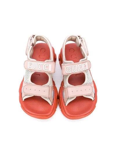 Shop Gucci Open Toe Touch-strap Sandals In Pink