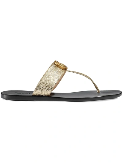 Shop Gucci Double G Thong Sandals In Metallic