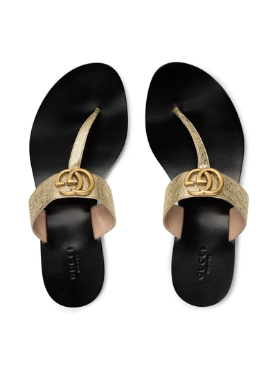 Shop Gucci Double G Thong Sandals In Metallic