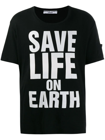 Shop Katharine Hamnett Printed 'save Life On Earth T-shirt In Black