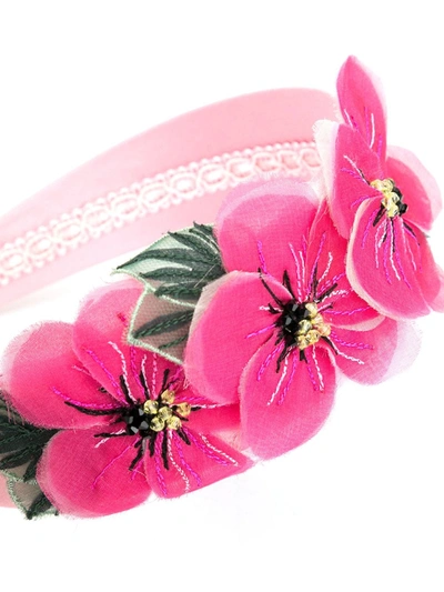 Dolce & Gabbana Flower-embellished Satin Headband In Pink