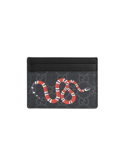 Shop Gucci Kingsnake Print Gg Supreme Card Case In Black