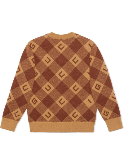 Shop Gucci Checked G Wool Cardigan In Brown