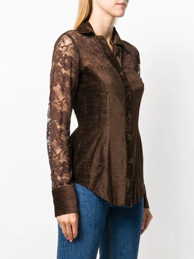 Pre-owned Romeo Gigli 1990's Lace Panels Slim Shirt In Brown