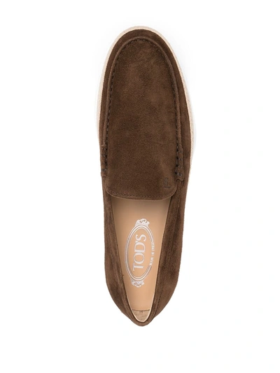Tod's Suede Loafers With Round Toe And Braided Jute Sole In Brown