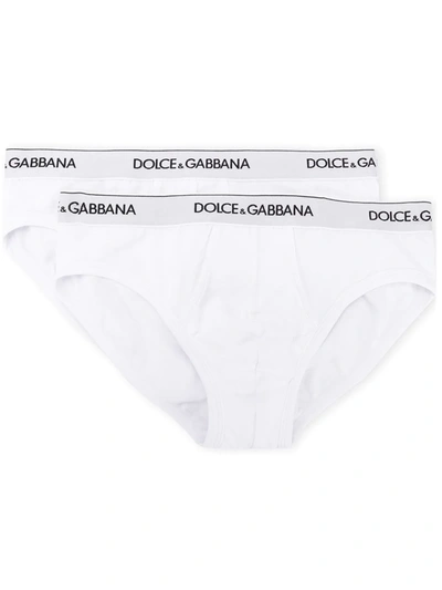 Shop Dolce & Gabbana Logo Waistband Briefs In White
