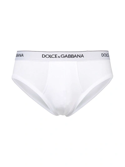 Shop Dolce & Gabbana Logo Waistband Briefs In White