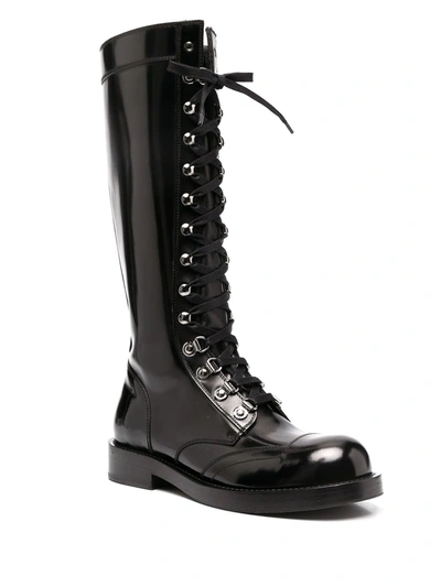 Shop Dolce & Gabbana Knee-high Lace-up Combat Boots In Black