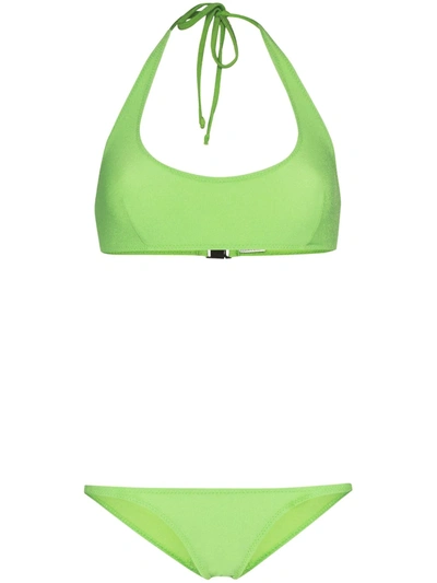 Shop Lisa Marie Fernandez Amber Crêpe Halter Bikini In Green