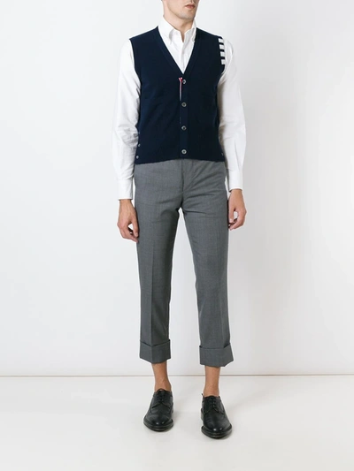 Thom Browne Sleeveless Buttoned Cardigan In Blue