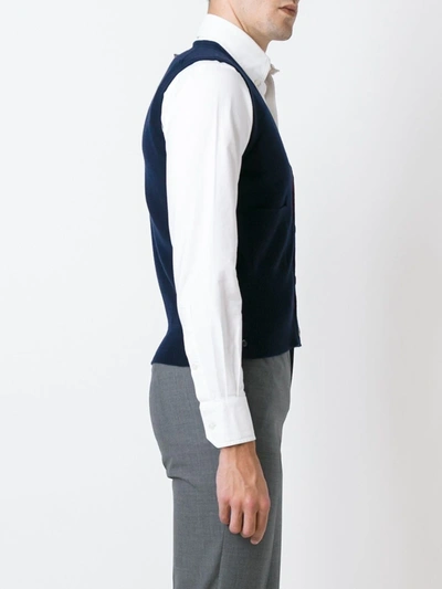 Thom Browne Sleeveless Buttoned Cardigan In Blue