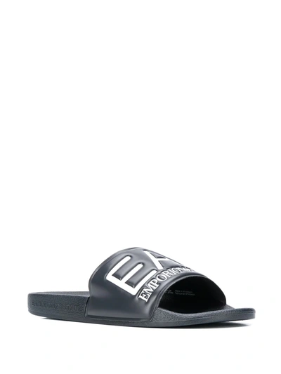 Shop Ea7 Logo Embossed Slides In Blue