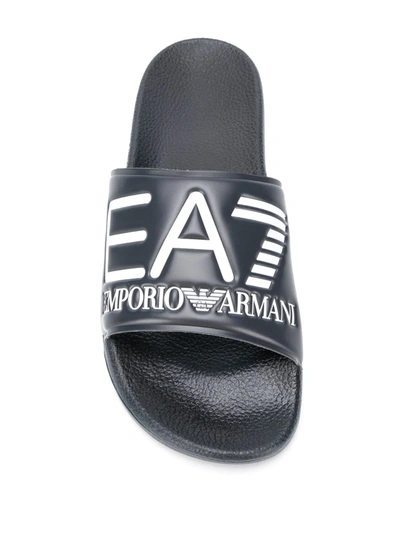 Shop Ea7 Logo Embossed Slides In Blue