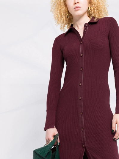 Shop Patrizia Pepe Ribbed-knit Buttoned Dress In Purple