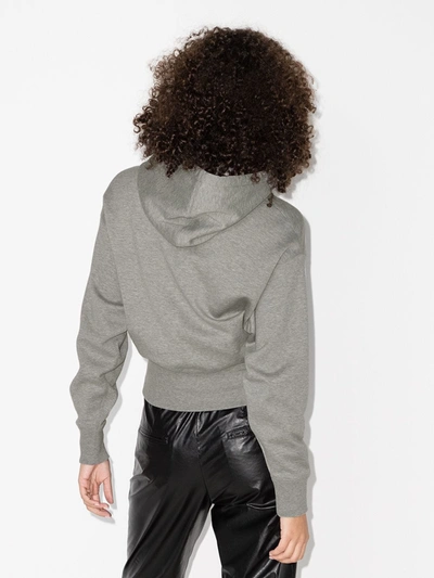 Shop Valentino Vlogo Cropped Sequinned Hoodie In Grey