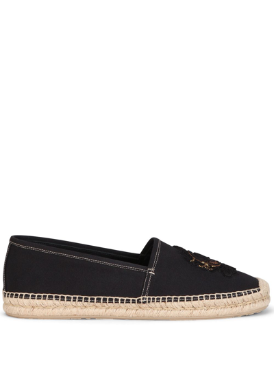 Shop Dolce & Gabbana Embroidered Canvas Espadrilles In Black