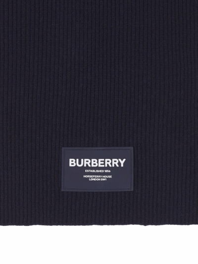 Shop Burberry Ribbed Knit Logo-patch Scarf In Black