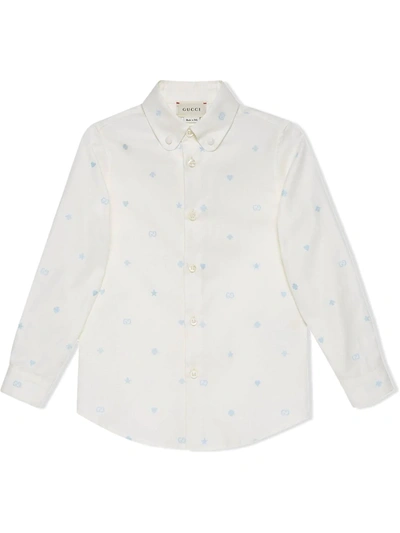 Shop Gucci Embroidered Symbols Oxford Shirt In White