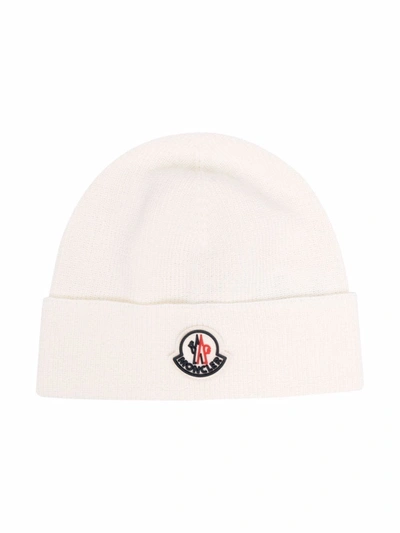 Shop Moncler Logo-patch Ribbed Beanie In White