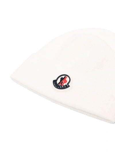 Shop Moncler Logo-patch Ribbed Beanie In White