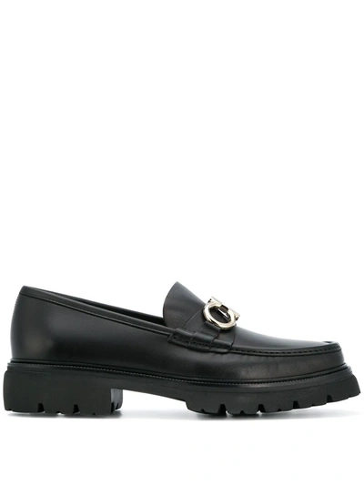 Shop Ferragamo Gancini Bit Loafers In Black