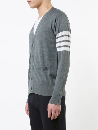 Shop Thom Browne V-neck Cardigan With 4-bar Stripe In Medium Grey Merino
