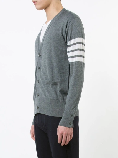 Thom Browne V-neck Cardigan With 4-bar Stripe In Medium Grey Merino In Grey