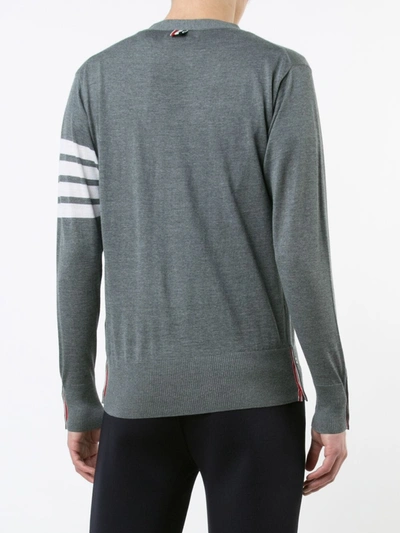 Shop Thom Browne V-neck Cardigan With 4-bar Stripe In Medium Grey Merino