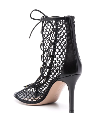 Shop Gianvito Rossi Fishnet Lace-up Sandals In Schwarz