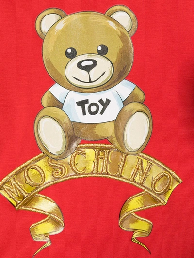 Moschino Teddy Bear Logo Long-sleeved Top In Red